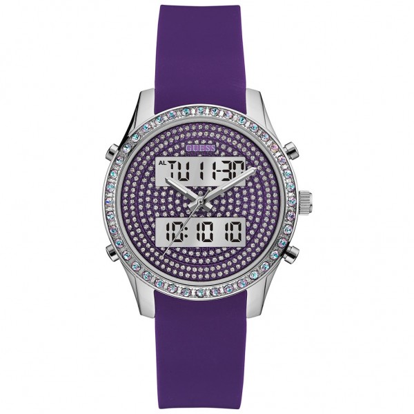 GUESS Glitterati W0818L1 Crystals Purple Rubber Strap