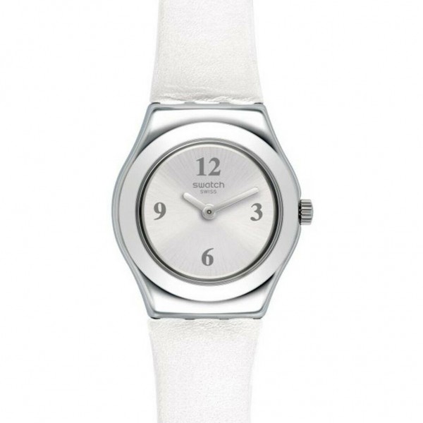 SWATCH Silver Keeper YSS296 White Leather Strap
